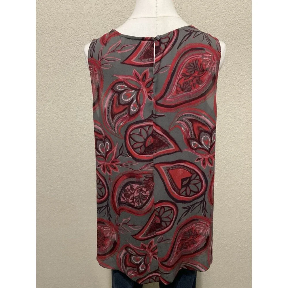 Loft, Women’s, Sleeveless Blouse, Grey Floral Print, Size: M